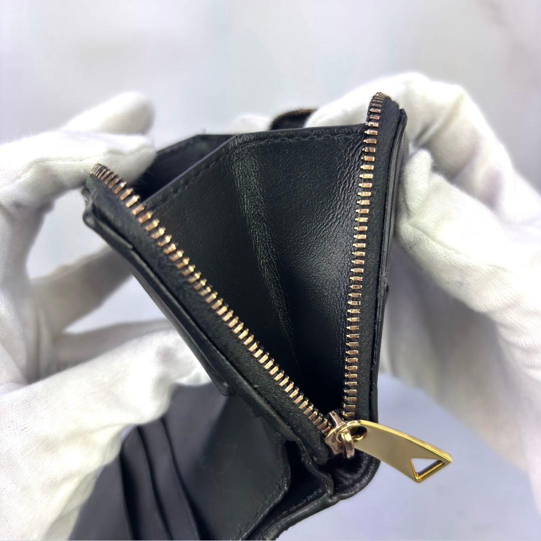 BOTTEGA VENETA スモール カセット 二つ折りファスナーウォレット黒