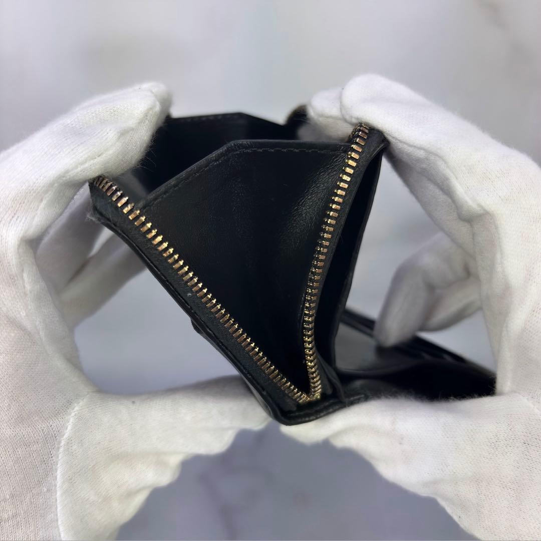 BOTTEGA VENETA スモール カセット 二つ折りファスナーウォレット黒