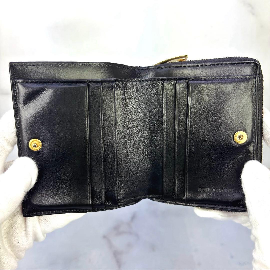 BOTTEGA VENETA スモール カセット 二つ折りファスナーウォレット黒