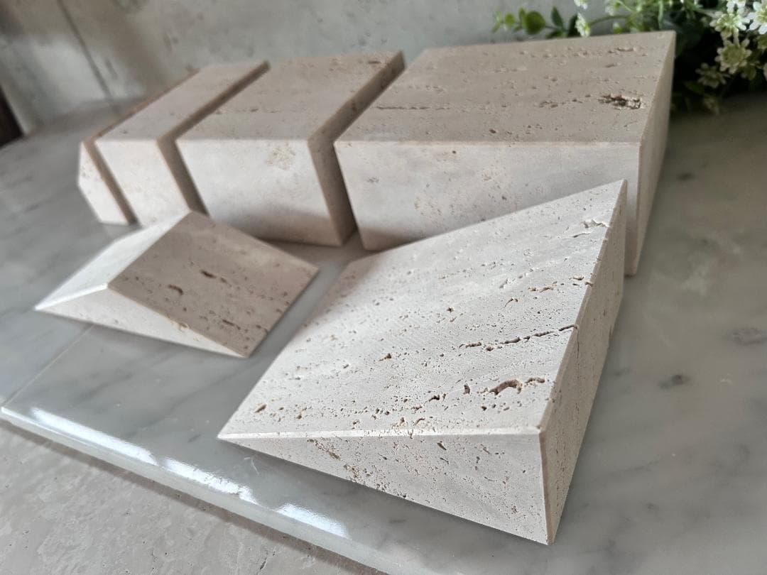 天然大理石　イタリア　トラバーチン●ブロック　6個セット●ディスプレイ●送料無料