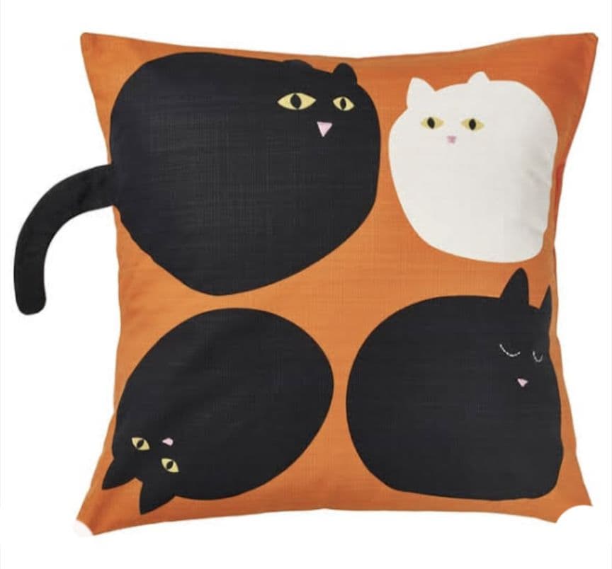 MÄVINN クッションカバー 猫柄 オレンジ 50x50 cm