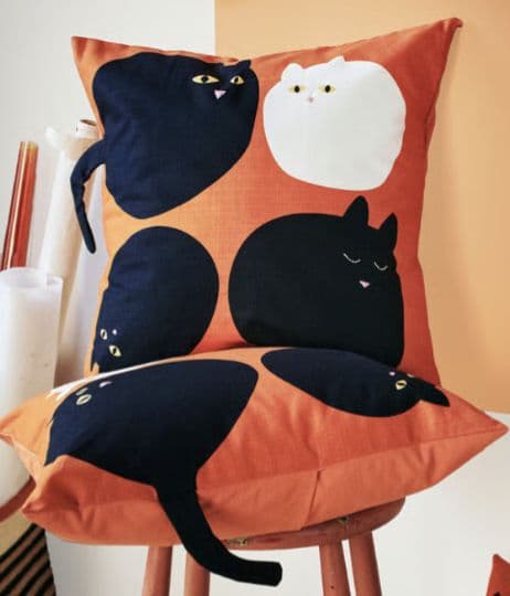 MÄVINN クッションカバー 猫柄 オレンジ 50x50 cm