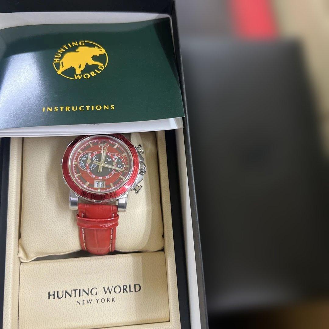 【保証書・冊子・箱付き美品】HUNTING WORLD スイス製クォーツ 腕時計