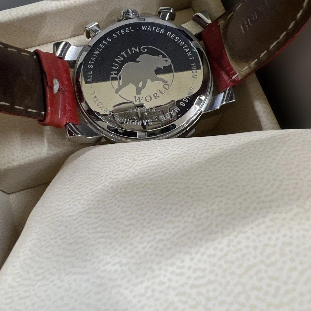【保証書・冊子・箱付き美品】HUNTING WORLD スイス製クォーツ 腕時計