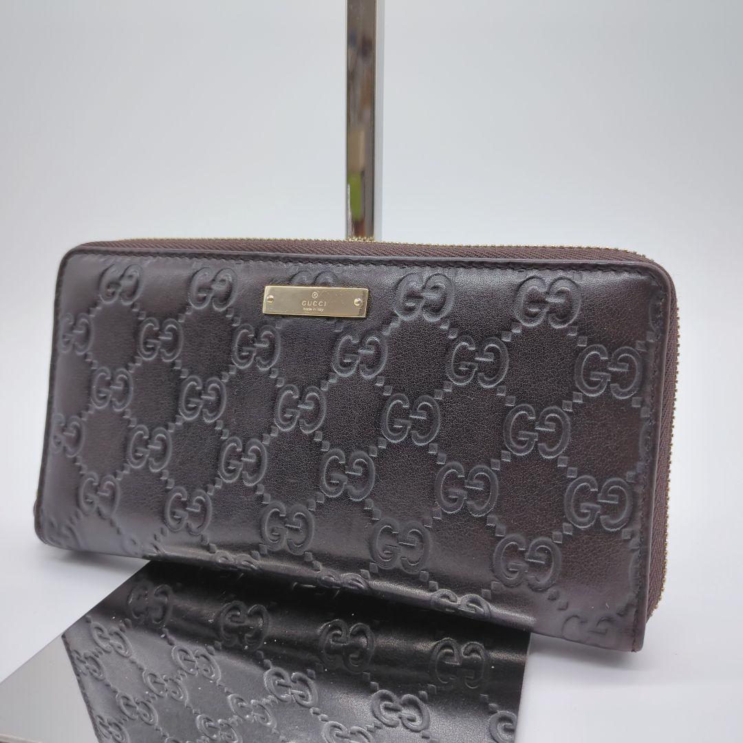 【人気モデル・美品】グッチ☆シマ 長財布 ラウンドファスナー レザー
