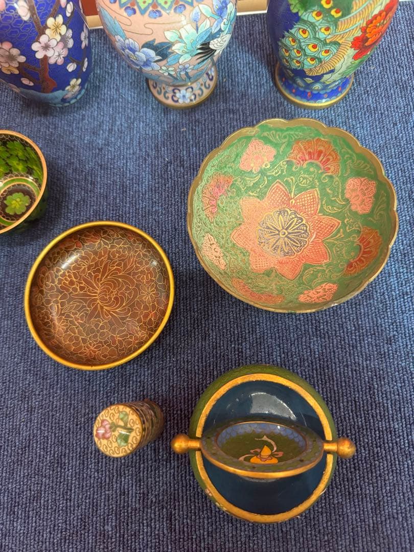 1840  七宝焼　景泰藍　まとめ売り　合計14個　時代物