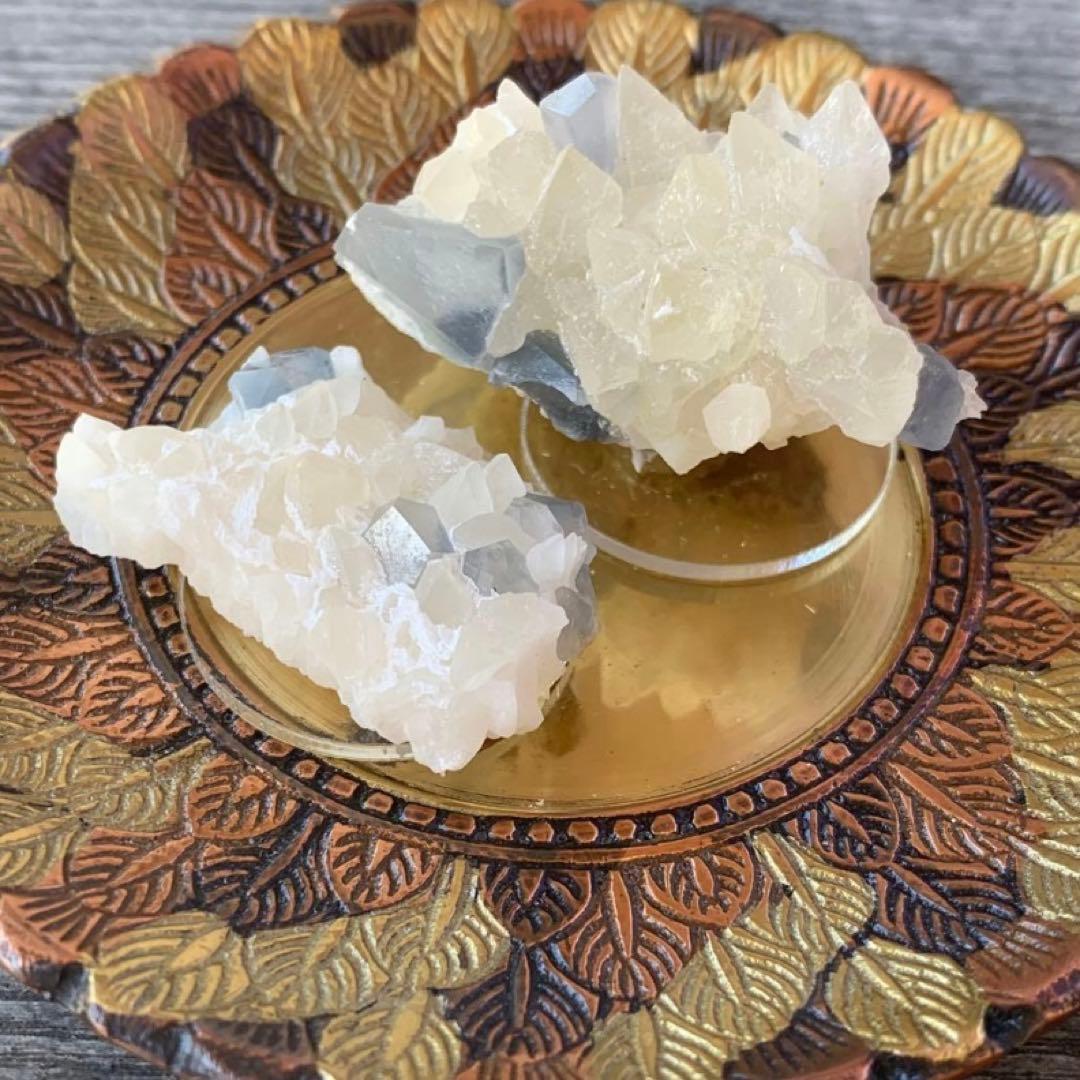 希少！カルサイト共生のセレスティン結晶標本A/2個セット/原石/鉱物/クラスター