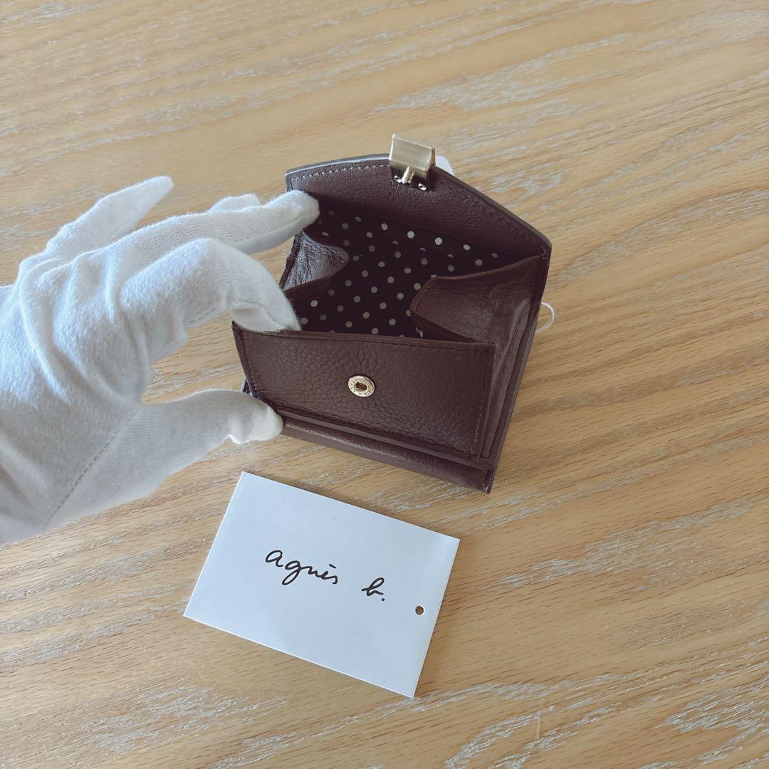 アニエスベー ミニ財布 本革 ブラウン 三つ折り財布 茶 ミニウォレット 新品