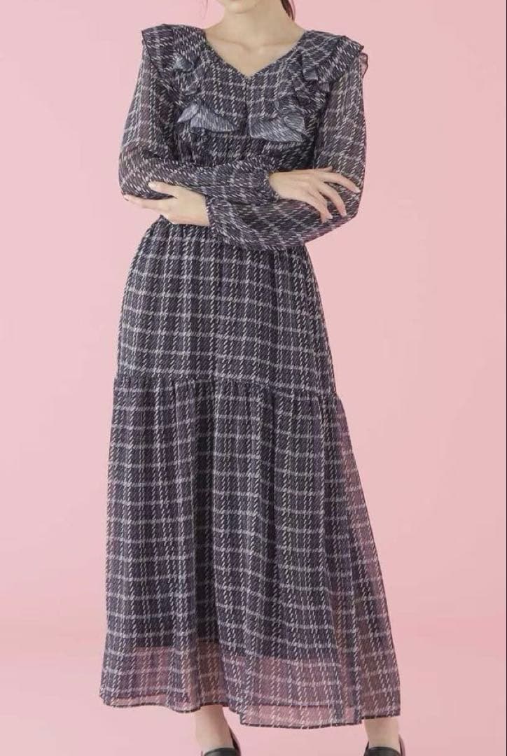 ジルバイジルスチュアート ツイード 風 ラッフル ワンピ ネイビー 紫 1度着用