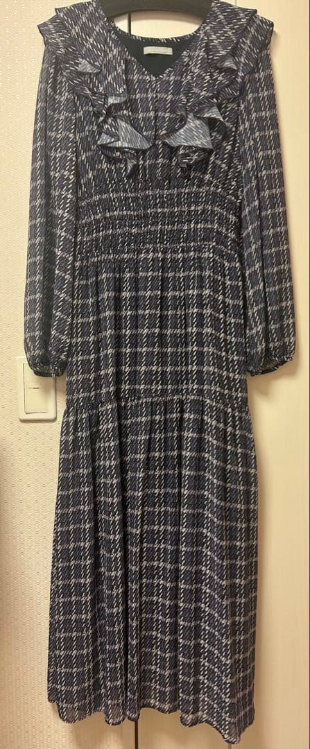 ジルバイジルスチュアート ツイード 風 ラッフル ワンピ ネイビー 紫 1度着用