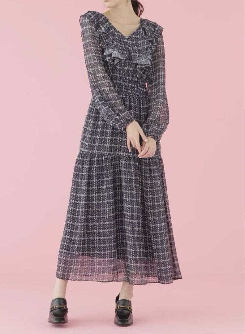 ジルバイジルスチュアート ツイード 風 ラッフル ワンピ ネイビー 紫 1度着用