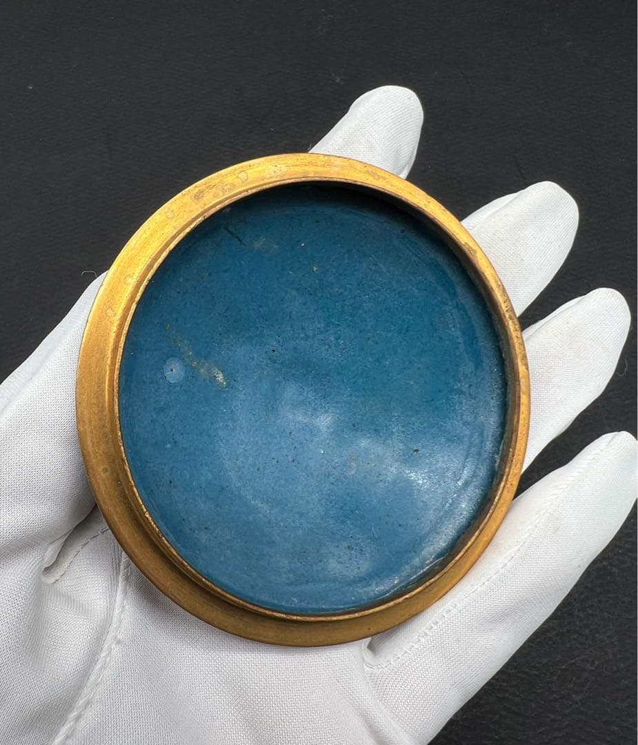 希少品 中國美術 古玩 景泰藍 京法 七宝焼梅紋樣茶碗 台座付き 茶道具