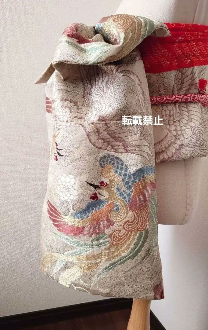 正絹袋帯からの作り帯　アンティーク　七五三ジュニア帯　鶴　だらり帯　一点物