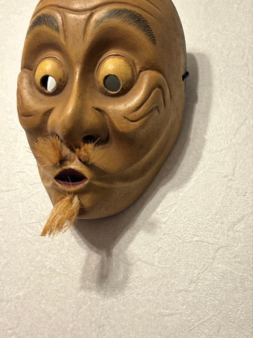 狂言面 空吹 うそぶき 木彫り面