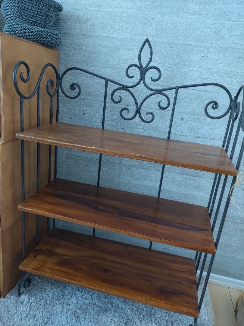 飾り棚ローズウッド3段ラック アイアンフレーム