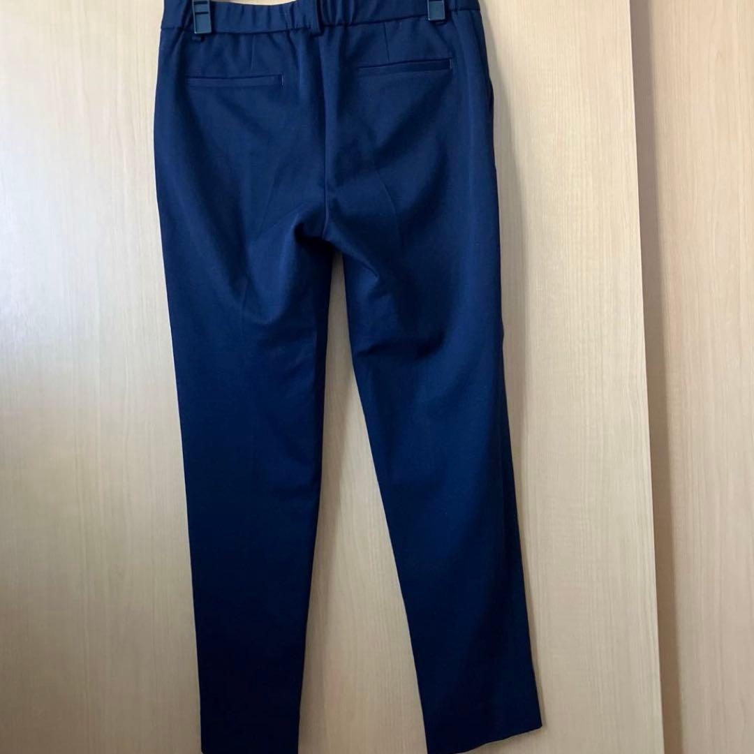 新品【アオキ　LES MUES】ネイビー ノーカラー パンツスーツ　レディース