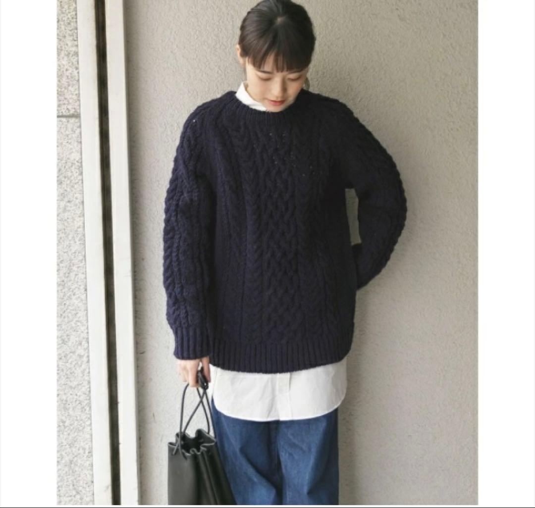 【美品】かぐれ ニット セーター ペルー アラン柄 クルーネック ゆったり