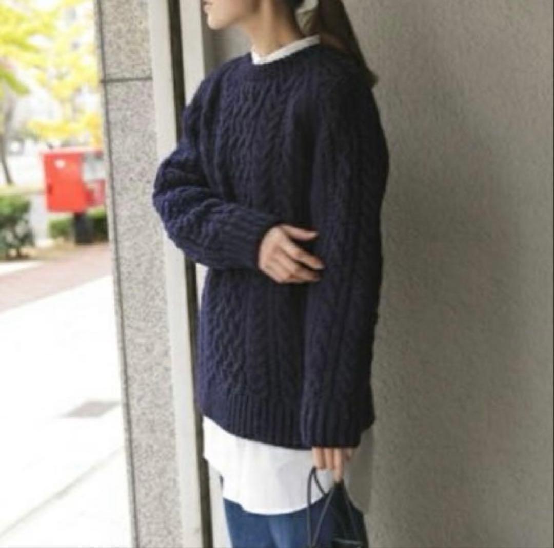 【美品】かぐれ ニット セーター ペルー アラン柄 クルーネック ゆったり