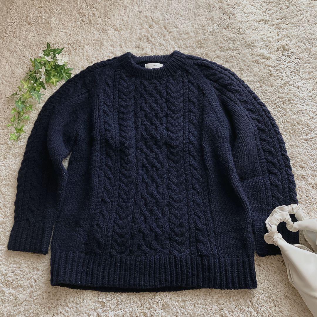 【美品】かぐれ ニット セーター ペルー アラン柄 クルーネック ゆったり
