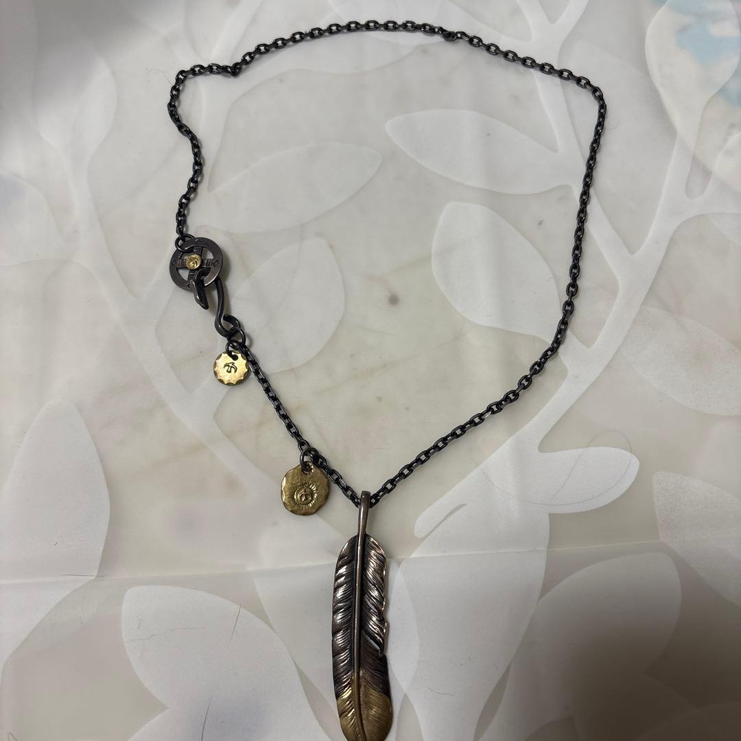 先金フェザー　金メタル大　金メタル小　 ネックレス　ゴーロズ風