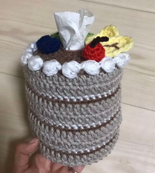 パンケーキのトイレットペーパーカバー　ティッシュカバー　手編み