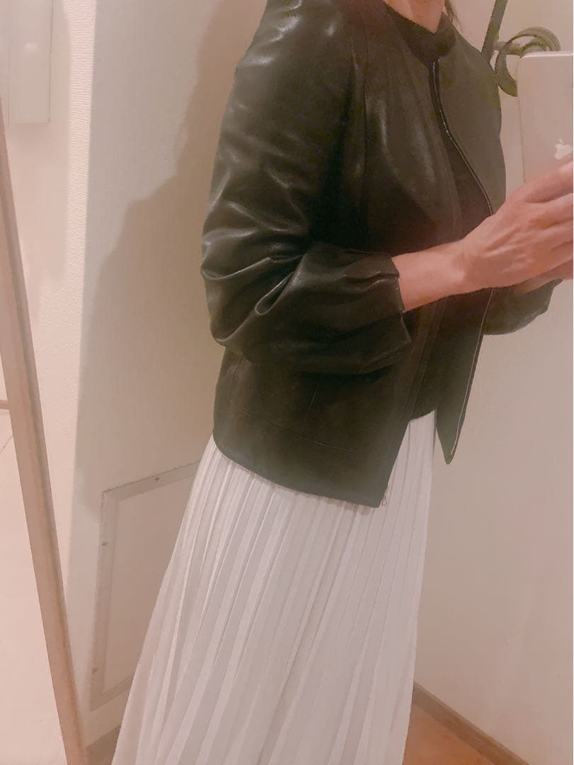 Drawer ブラックレザージャケット バルーンスリーブ