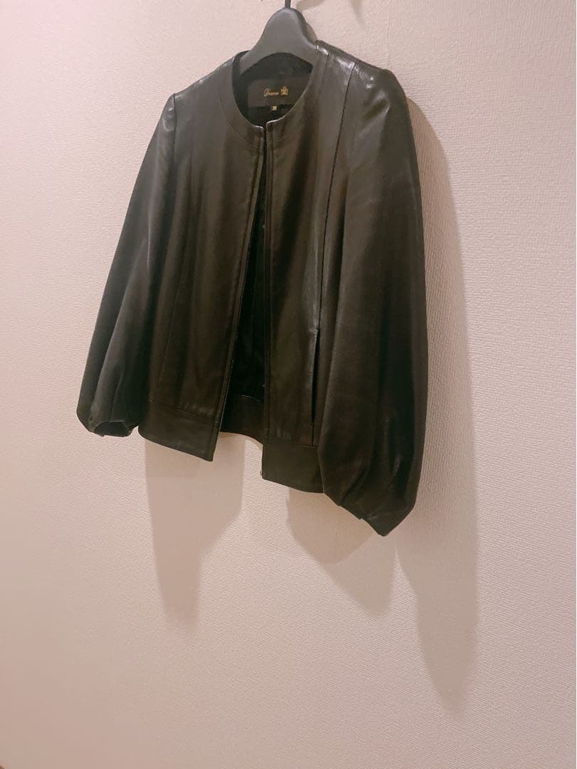 Drawer ブラックレザージャケット バルーンスリーブ