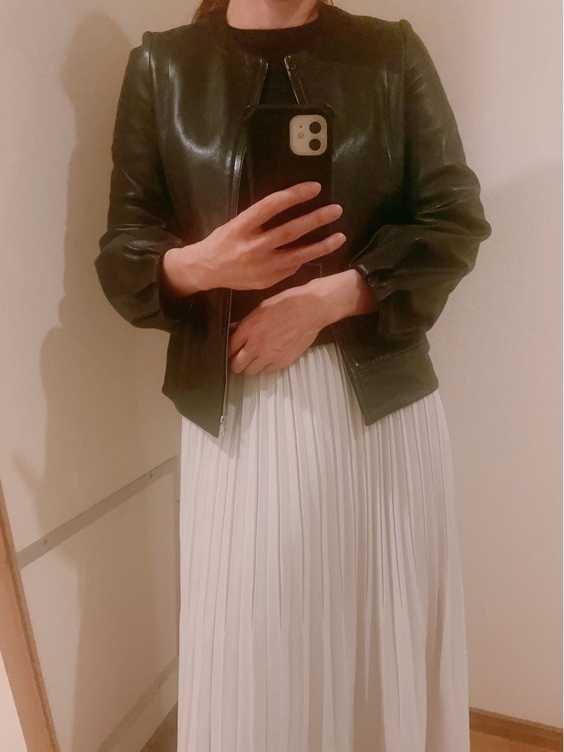 Drawer ブラックレザージャケット バルーンスリーブ