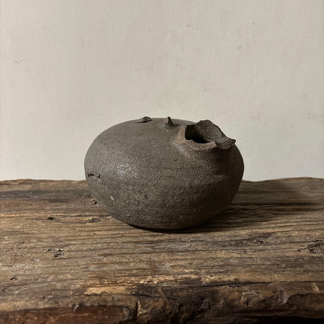 須恵器 平瓶 古美術 残欠骨董　古道具 アンティーク 酒器 花器　土器　検:李朝