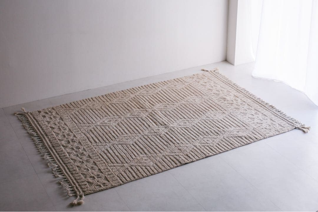 205×148 モロッコ　ベニワレン　新品　ウール　生成り