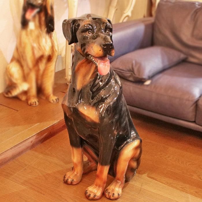 ロットワイラー 等身大 置物 オブジェ 犬 オーナメント 222-971
