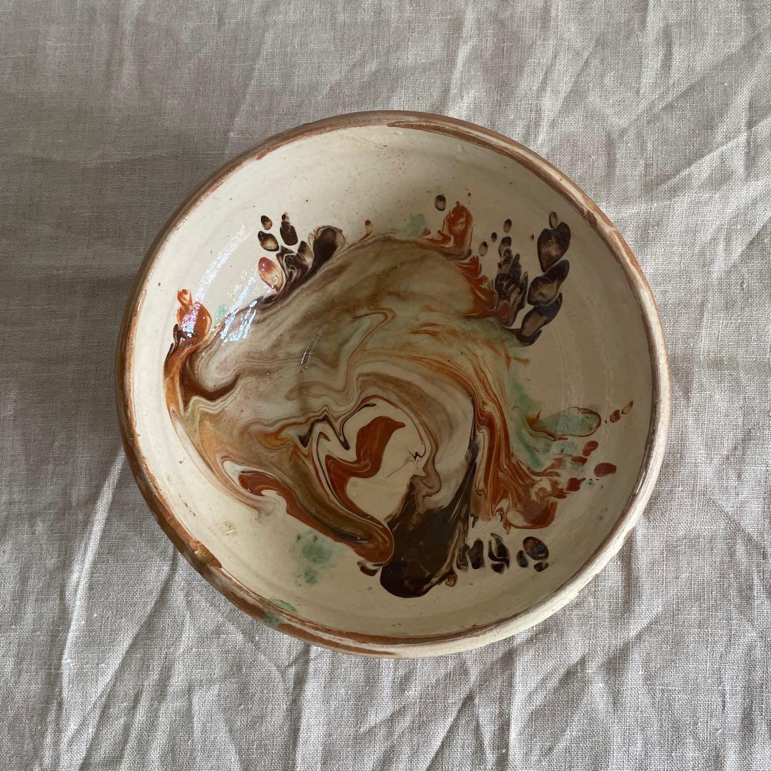 ヴィンテージ　アンティーク　皿　鉢　ボウル　スープ　スリップウェア　マーブル