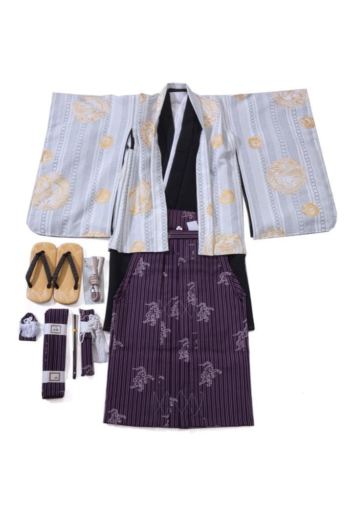 閉店セール　11-【新品】七五三　衣装　5歳　男の子　フルセット　白系　紫