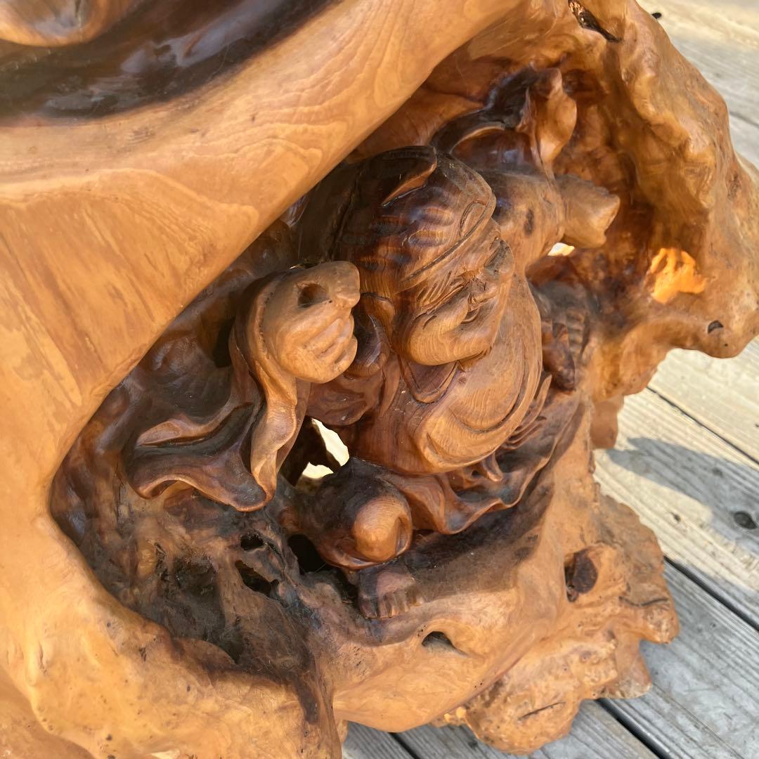 昭和レトロ 天然木 一刀彫 極上彫 七福神 大黒様 大黒天 恵比寿様 大型 置物