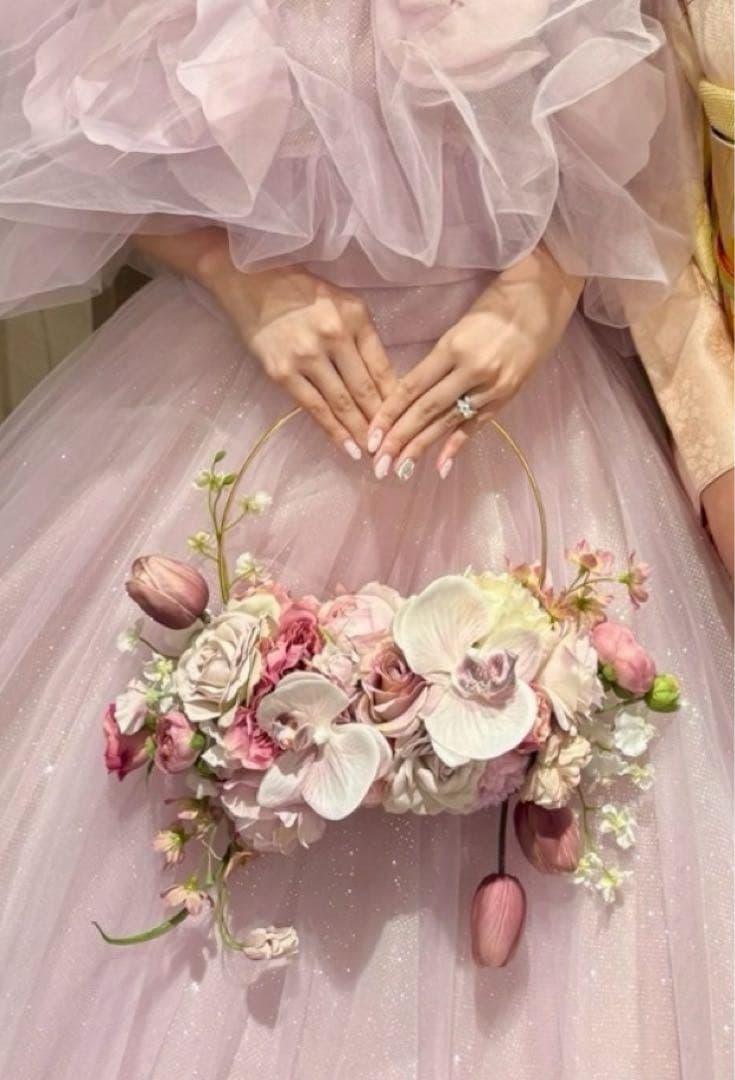 【値下げ可】ウェディングブーケ ピンク フープブーケ