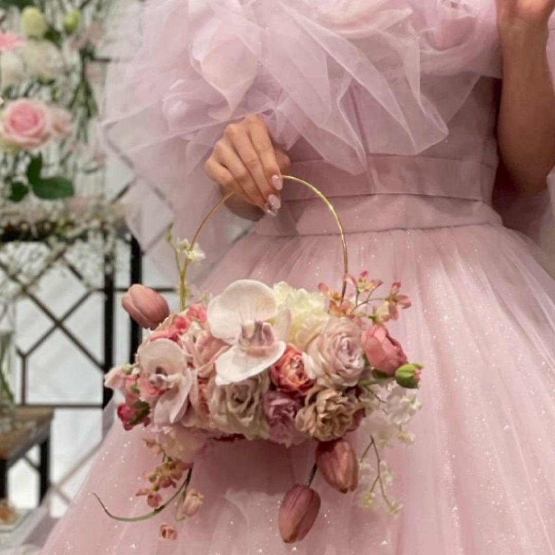 【値下げ可】ウェディングブーケ ピンク フープブーケ