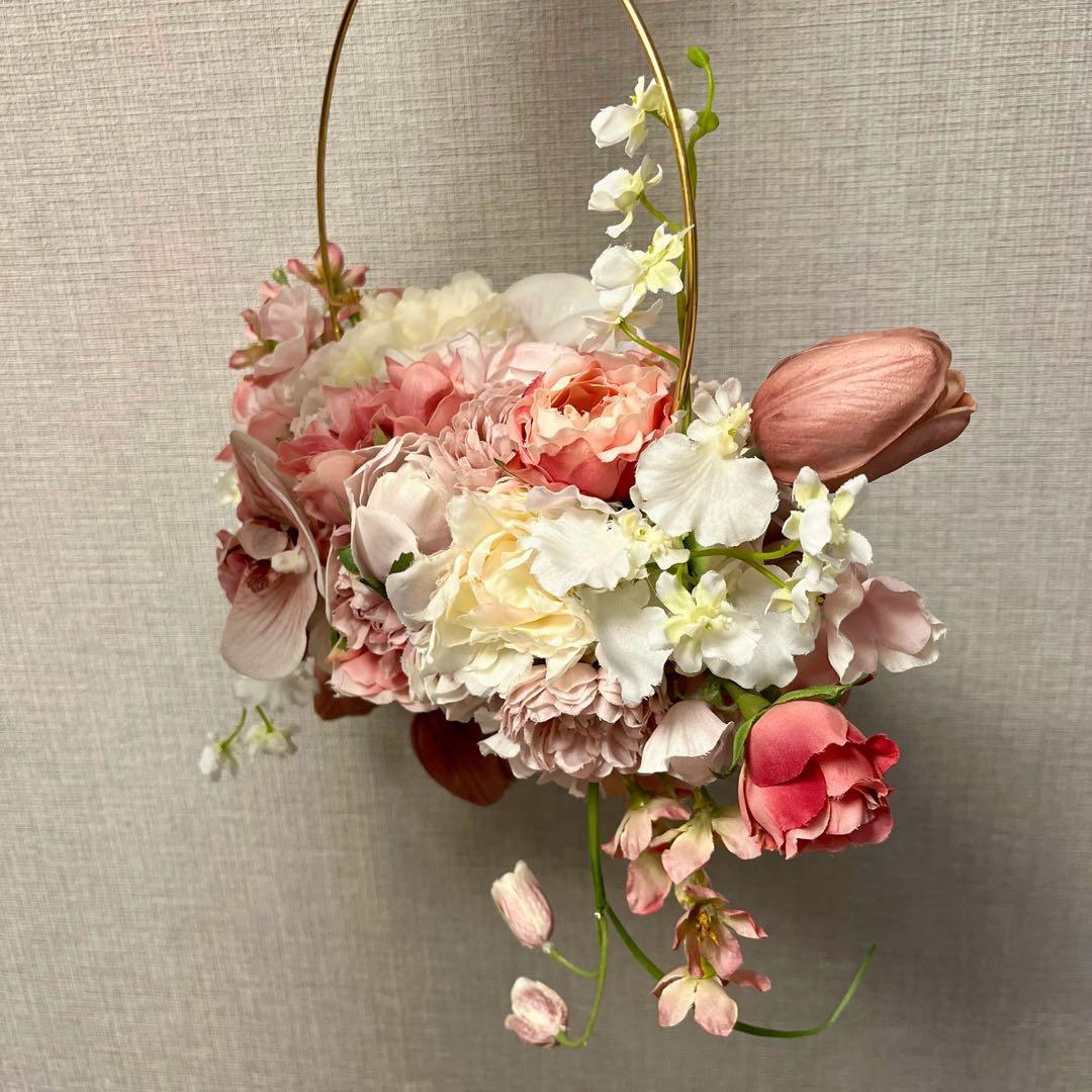 【値下げ可】ウェディングブーケ ピンク フープブーケ