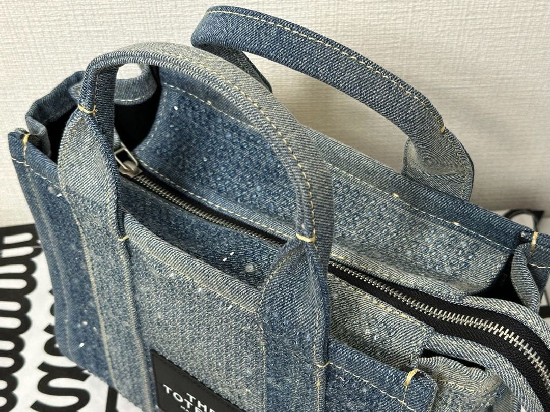 新品■マークジェイコブス ザ クリスタルデニム スモールトートバッグライトブルー