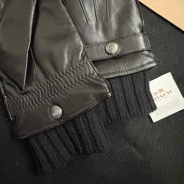 コーチ メンズ手袋 3イン1 レザー ニットグローブ/F85859（XL）