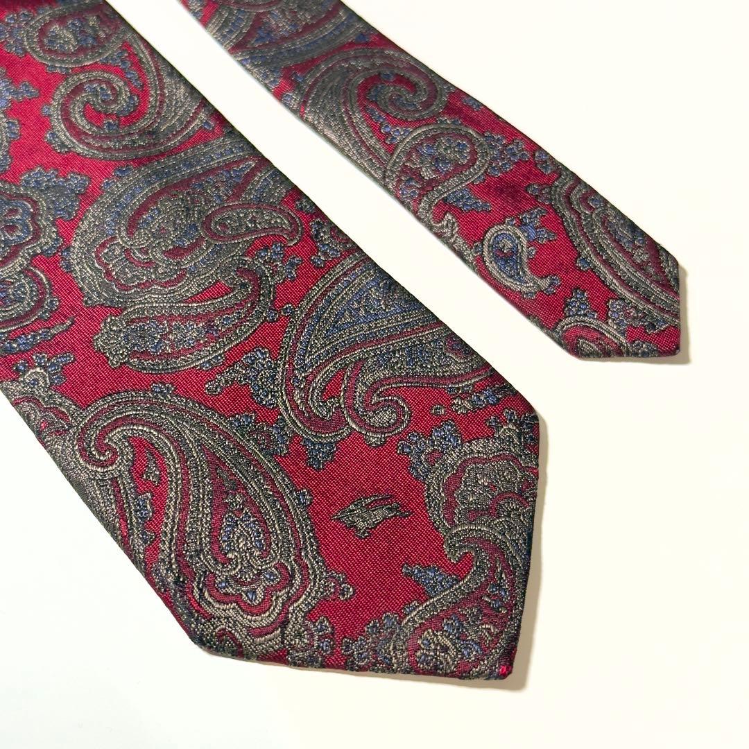 【美品】 Burberry バーバリー レッド系 ペイズリー柄 ネクタイ