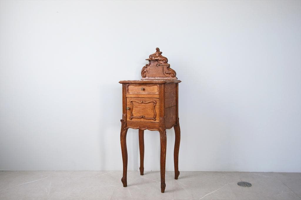 フランスアンティーク木製*大理石キャビネット/ナイトテーブル机(90-116)