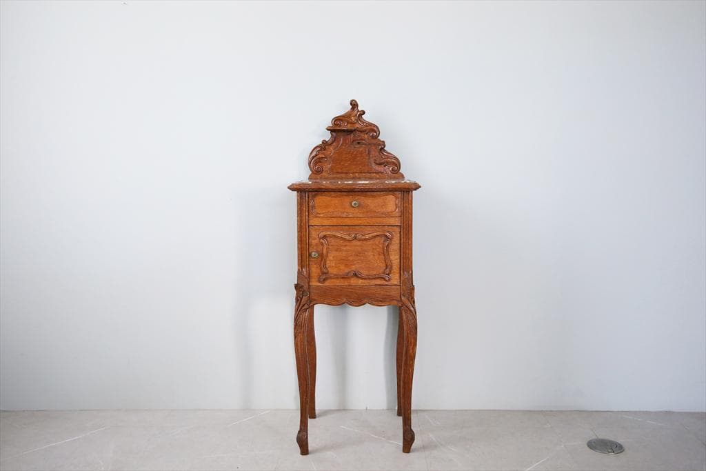 フランスアンティーク木製*大理石キャビネット/ナイトテーブル机(90-116)