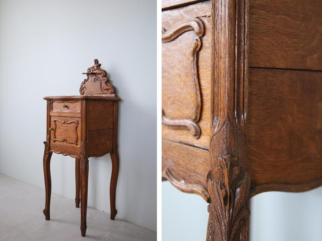 フランスアンティーク木製*大理石キャビネット/ナイトテーブル机(90-116)