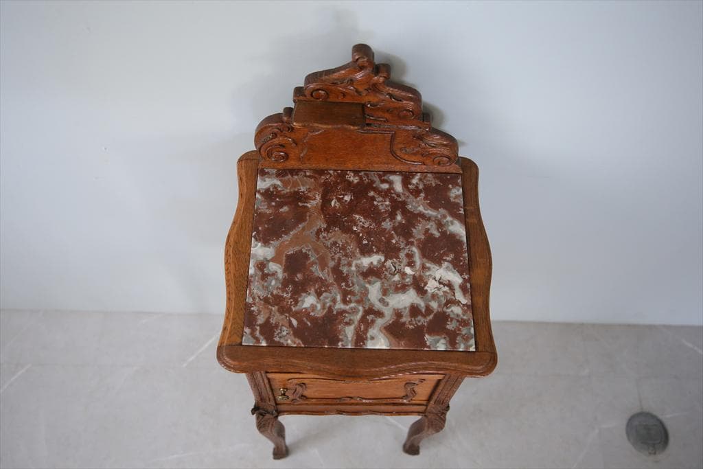 フランスアンティーク木製*大理石キャビネット/ナイトテーブル机(90-116)