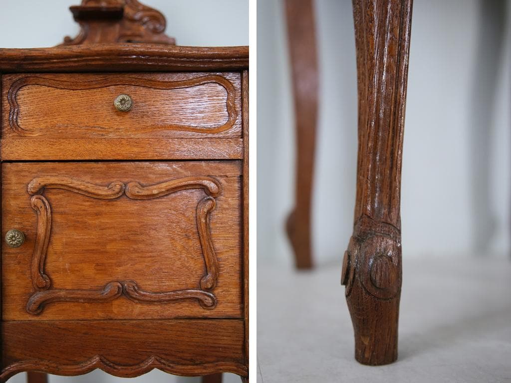 フランスアンティーク木製*大理石キャビネット/ナイトテーブル机(90-116)