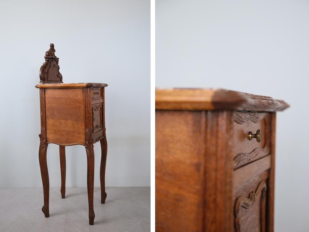 フランスアンティーク木製*大理石キャビネット/ナイトテーブル机(90-116)