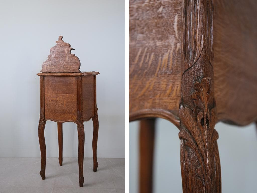 フランスアンティーク木製*大理石キャビネット/ナイトテーブル机(90-116)