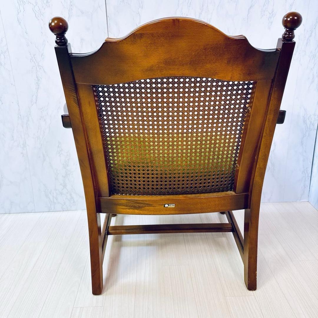 美品 オールド カリモク アンティーク ラタンチェア モケットグリーン 希少
