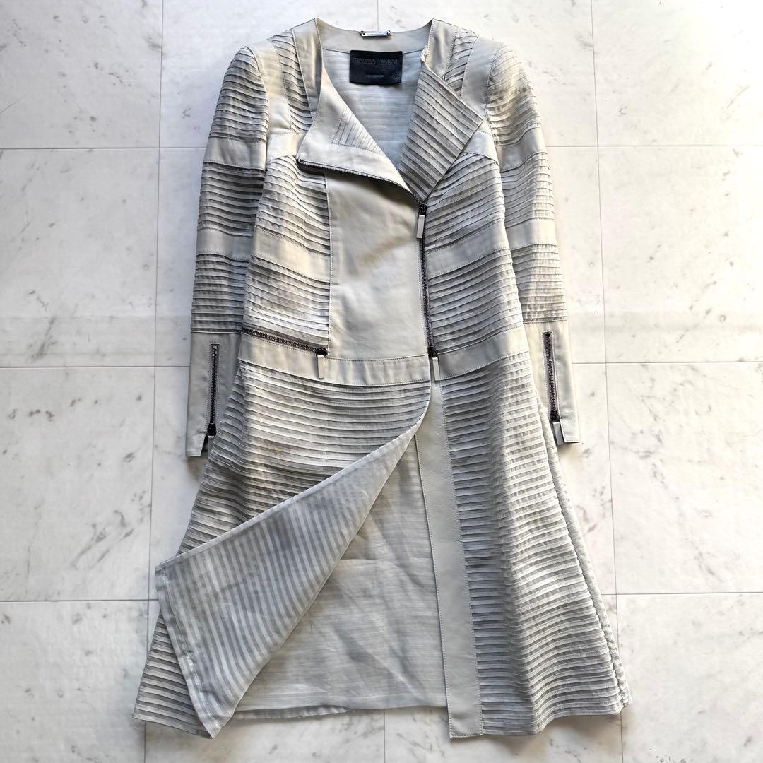 美品 GIORGIO ARMANI ラムレザーコート ライトグレー S〜M相当