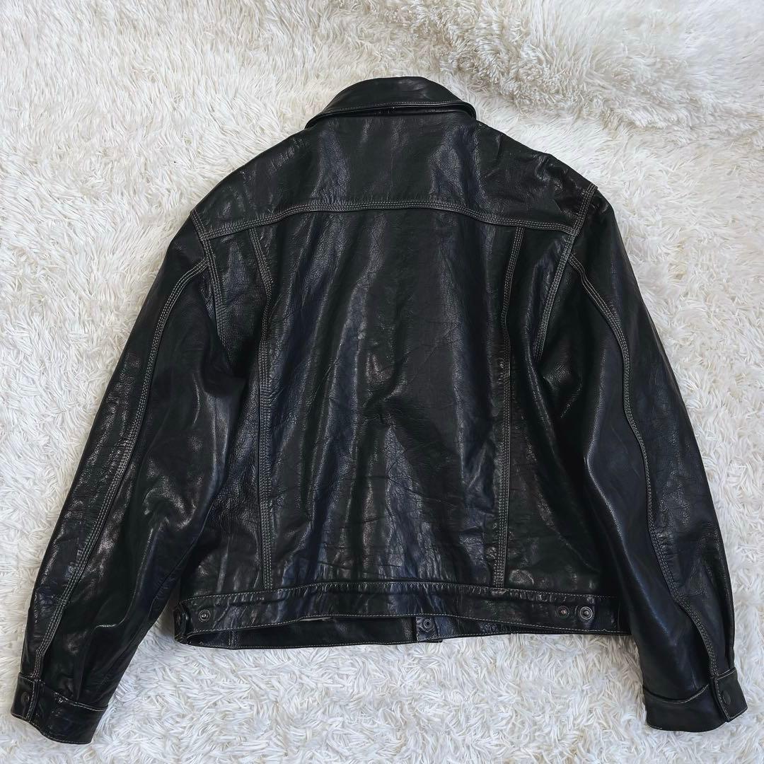 格安✨レザー　トラッカージャケット　ブラック XXLサイズ 革ジャン ライダース